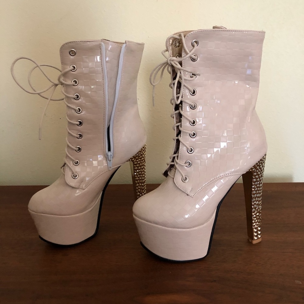 Never worn- Beige Platform Stiletto Boots